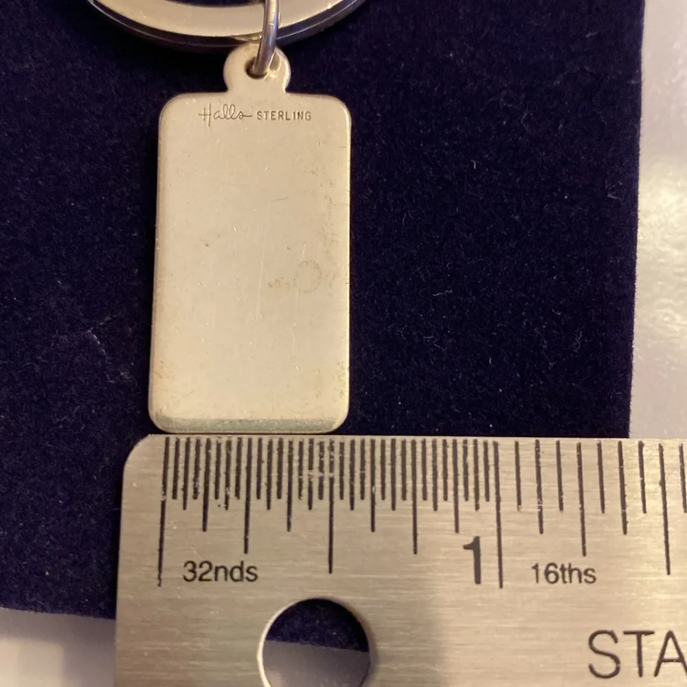 Halls Sterling Silver Split Ring keychain with rectangular tag. Vintage.